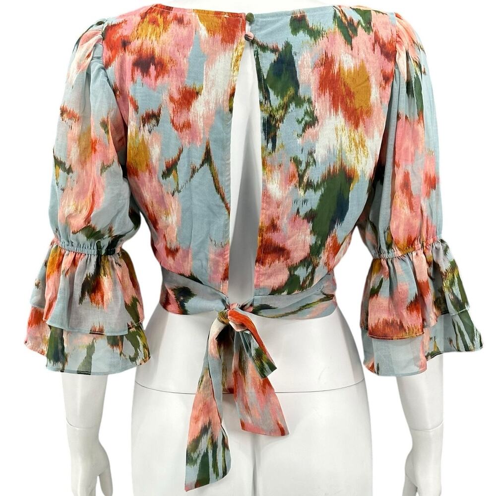 BTFL Life Top Womens Medium Multi Crop Abstract Watercolor Floral Open Back Boho - Picture 5 of 10